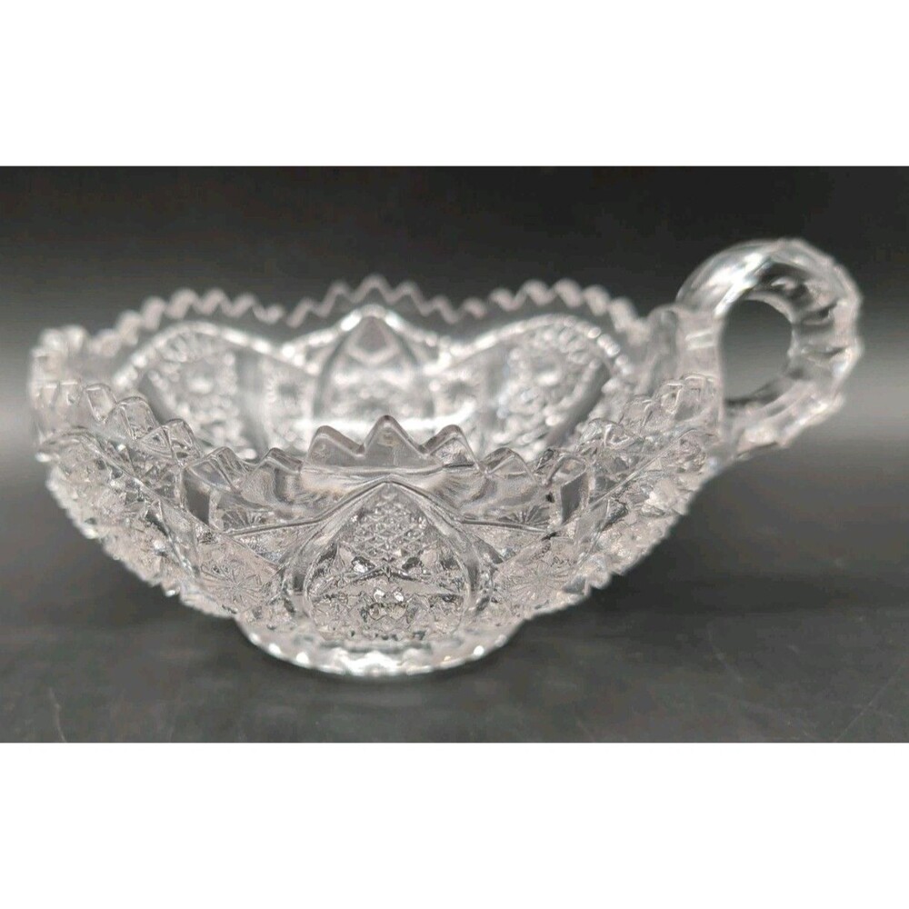 Vintage Heavy Glass Chamber-stick Candle Holder Brilliant Sawtooth Edge W Handle